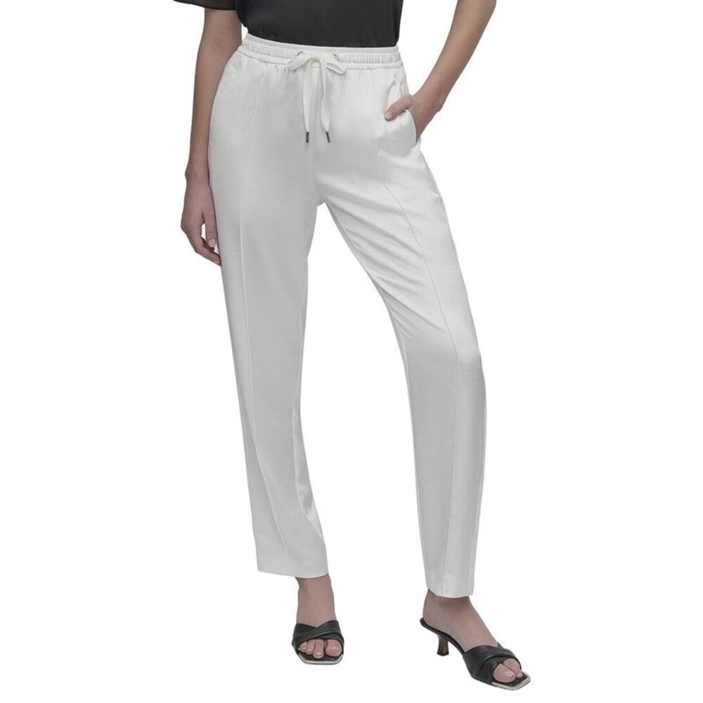 Dkny Womens  Pull-On Side Stitch Track Pant, White